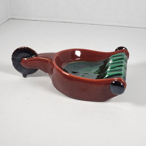 Vintage Green and Brown Spur Ashtray with Handle, Mid-Century Modern Farmhouse - Picture 2 of 11